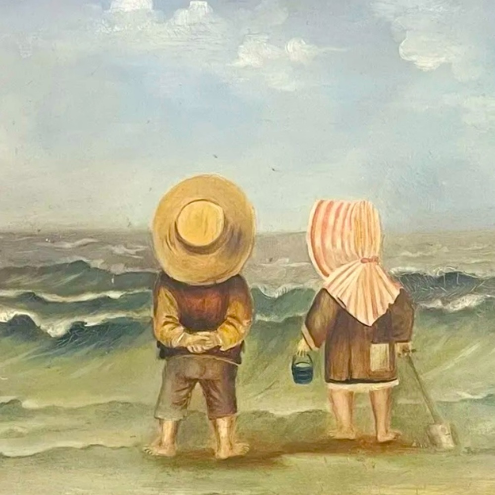 Vintage Original Dutch Oil on Board Painting Wood Frame~ 19”x 14”